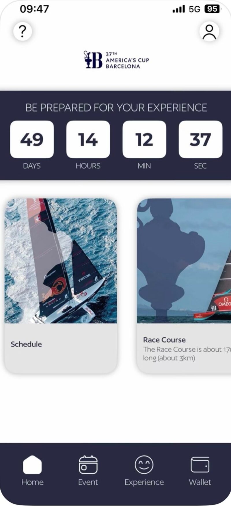Guest In home — countdown to event with Schedule and Race Course tiles