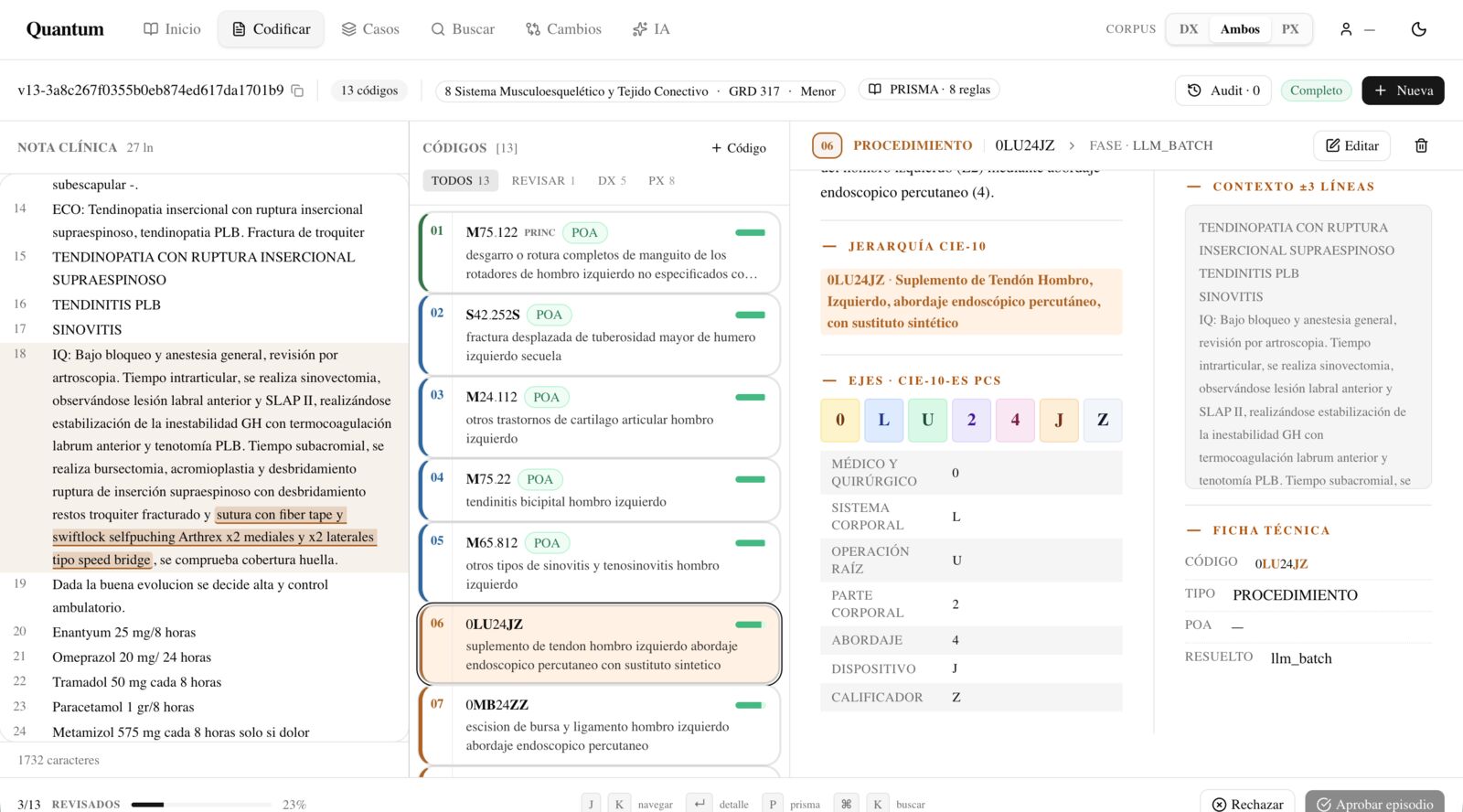 Procedures view: switch to procedural coding (CIE-10-PCS)
